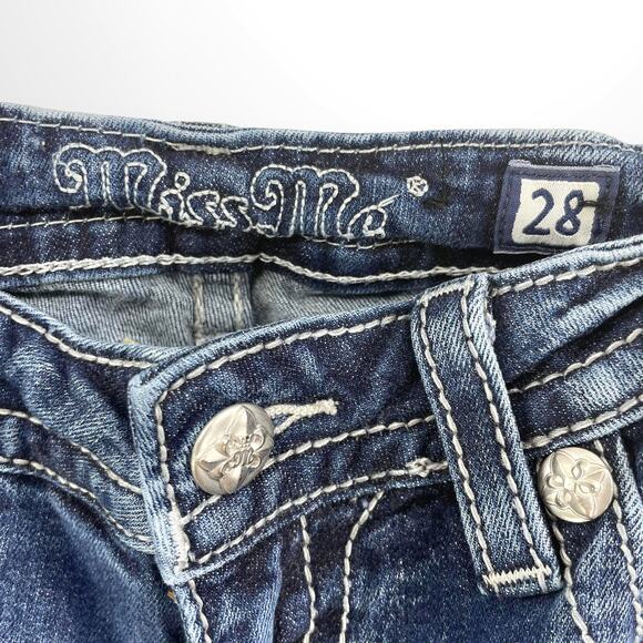 00s MISS ME Vintage Blue Signature Boot Bling Pocket Jeans - Picture 6 of 9